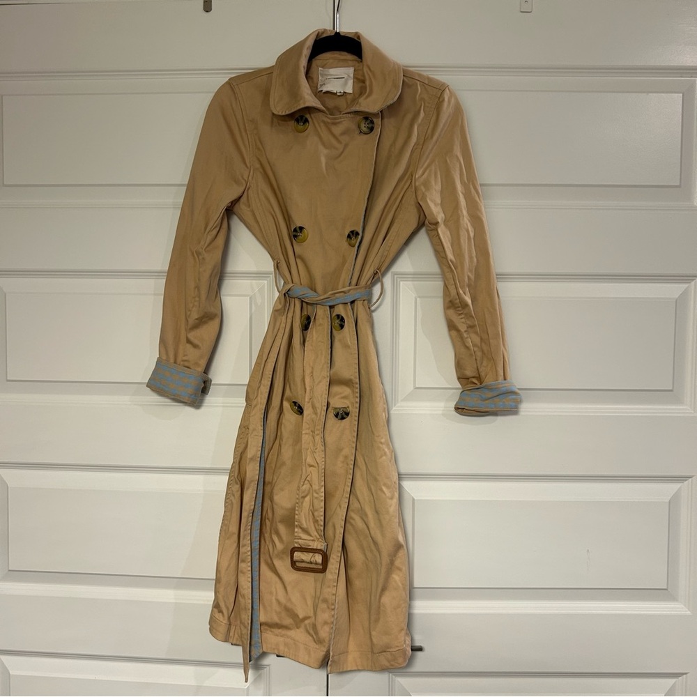 Anthropologie Long Trench w/Plaid Detail